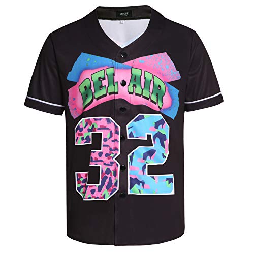 MOLPE 90s Hip Hop Clothing for Men and Women, Unisex Bel Air 23 Baseball Jersey, Mens Printed Urban Shirts for Party