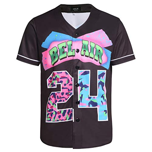 MOLPE 90s Hip Hop Clothing for Men and Women, Unisex Bel Air 23 Baseball Jersey, Mens Printed Urban Shirts for Party
