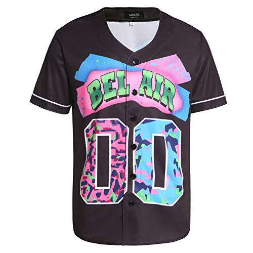 MOLPE 90s Hip Hop Clothing for Men and Women, Unisex Bel Air 23 Baseball Jersey, Mens Printed Urban Shirts for Party