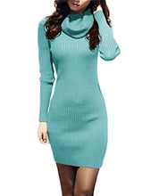 
                        
                          Load image into Gallery viewer, v28 Women Cowl Neck Knit Stretchable Elasticity Long Sleeve Slim Fit Sweater Dress
                        
                      