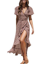 
                        
                          Load image into Gallery viewer, Miessial Women's Summer Chiffon V Neck Ruffle Maxi Dress Polka Dot Long Beach Wrap Dress
                        
                      