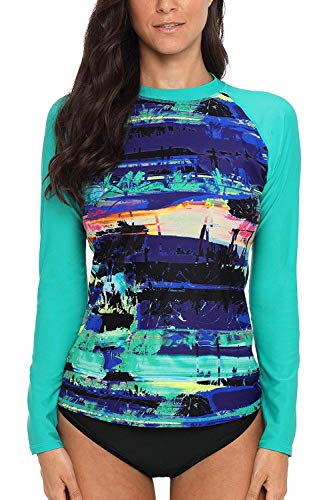 CharmLeaks Women's Long Sleeve Rashguard UPF 50 Sun Protection Swimsuit Top Striped Swim Shirts
