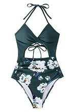 
                        
                          Load image into Gallery viewer, CUPSHE Women's Black Floral Print Halter Cutout High Waist One Piece Swimsuit
                        
                      