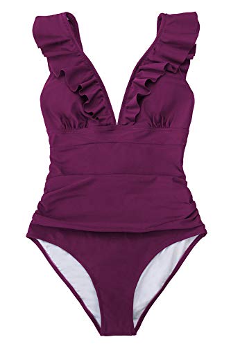 CUPSHE Women's V Neck One Piece Swimsuit Ruffled Lace Up Monokini