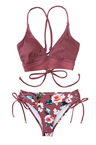 CUPSHE Women's Lace Up Bikini Swimsuit Adjustable Shoulder Straps Sets