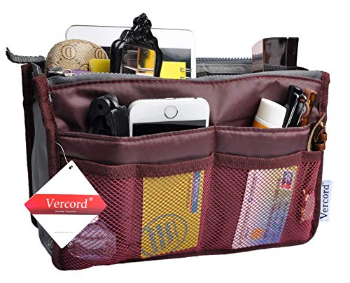 Vercord Purse Organizer Insert for Handbags Bag Organizers Inside Tote Pocketbook Women Nurse Nylon 13 Pockets Black Medium
