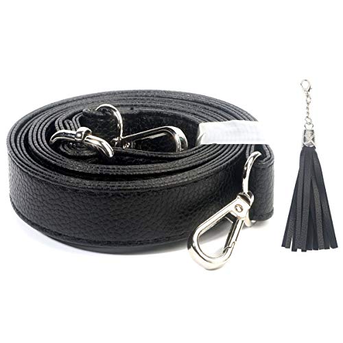 Beaulegan Purse Strap Replacement - Full Grain Microfiber Leather - 59 Inch Long Adjustable for Crossbody Shoulder Bag - 1 Inch Wide, Black/Gold
