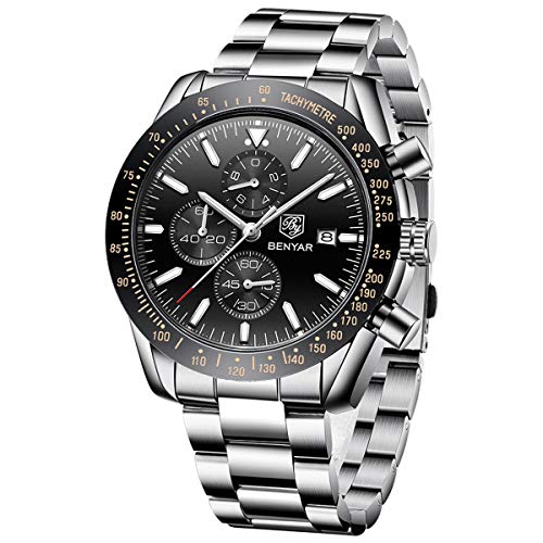 BENYAR Chronograph Mens Watch Quartz Movement 30M Waterproof | Leather Watch Strap