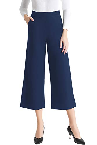 Tsful High Waisted Wide Leg Pants for Women Summer Business Casual Crop Dress Pants Stretch Pull On Capris