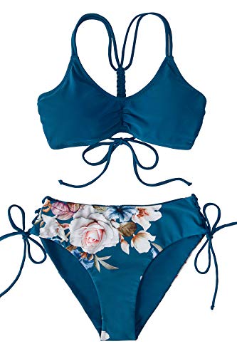 CUPSHE Women's Back Braided Straps Reversible Bottom Strappy Lace Up Bikini Sets