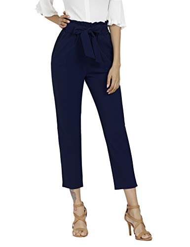 Freeprance Women's Pants Casual Trouser Paper Bag Pants Elastic Waist Slim Pockets