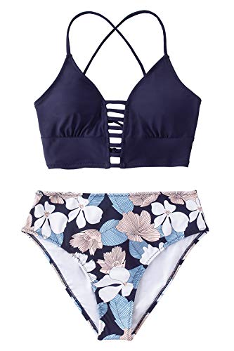 CUPSHE Women’s Bikini Swimsuit Floral Print Lace Up Strappy Two Piece Bathing Suit