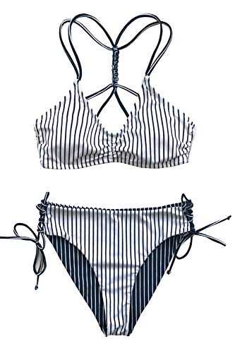 CUPSHE Women's Back Braided Straps Reversible Bottom Strappy Lace Up Bikini Sets