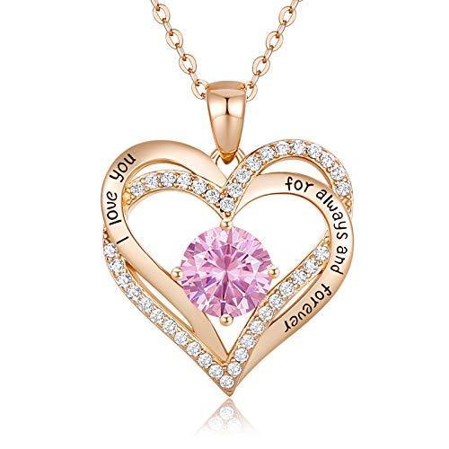 CDE Forever Love Heart Women Necklace 925 Sterling Silver Rose Gold Plated Birthstone Pendant Necklaces for Women - JOY2ESpree