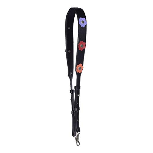 Beaulegan Wide Studded Flower Leather Purse Strap Replacement - Adjustable for Shoulder Crossbody Bag (Black/Gold Clasp)