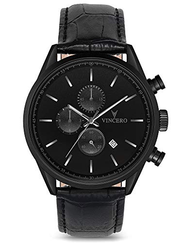 Vincero Luxury Men's Chrono S Wrist Watch - Top Grain Italian Leather Watch Band - 43mm Chronograph Watch - Japanese Quartz Movement…