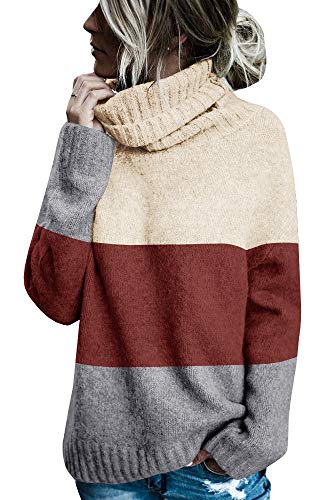 FISACE Womens Solid Round Neck Oversized Turtleneck Full Sleeve Knitted Sweater Pullover