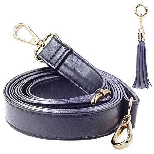 SUPXINJIA Leather Purse Strap Replacement - Adjustable for Handbags Crossbody or Shoulder Bags 34-59 Inch Long, 0.7 Inch Wide, Black with Gold Clasp