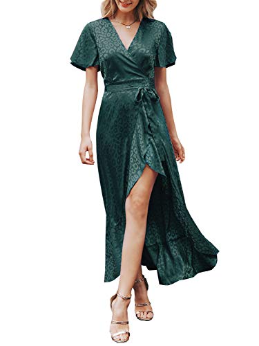 Miessial Women's Summer Chiffon V Neck Ruffle Maxi Dress Polka Dot Long Beach Wrap Dress