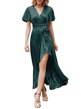 
                        
                          Load image into Gallery viewer, Miessial Women's Summer Chiffon V Neck Ruffle Maxi Dress Polka Dot Long Beach Wrap Dress
                        
                      