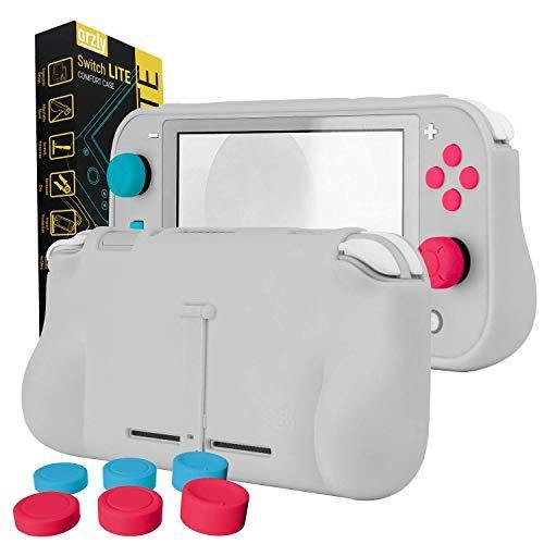 Orzly Grip Case for Nintendo Switch Lite – Case with Comfort Padded Hand Grips, Kickstand, Pack of Thumb Grips - Turquoise Blue - JOY2ESpree