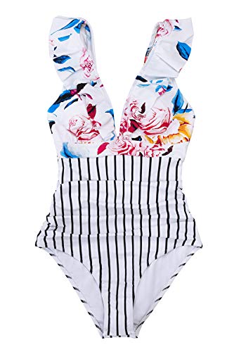CUPSHE Women's V Neck One Piece Swimsuit Ruffled Lace Up Monokini