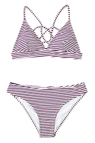 CUPSHE Women’s Bikini Swimsuit Stripe V Neck Back Cross Two Piece Bathing Suit