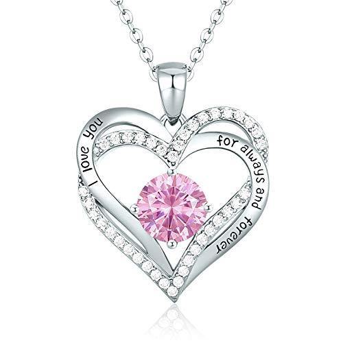 CDE Forever Love Heart Women Necklace 925 Sterling Silver Rose Gold Plated Birthstone Pendant Necklaces for Women - JOY2ESpree