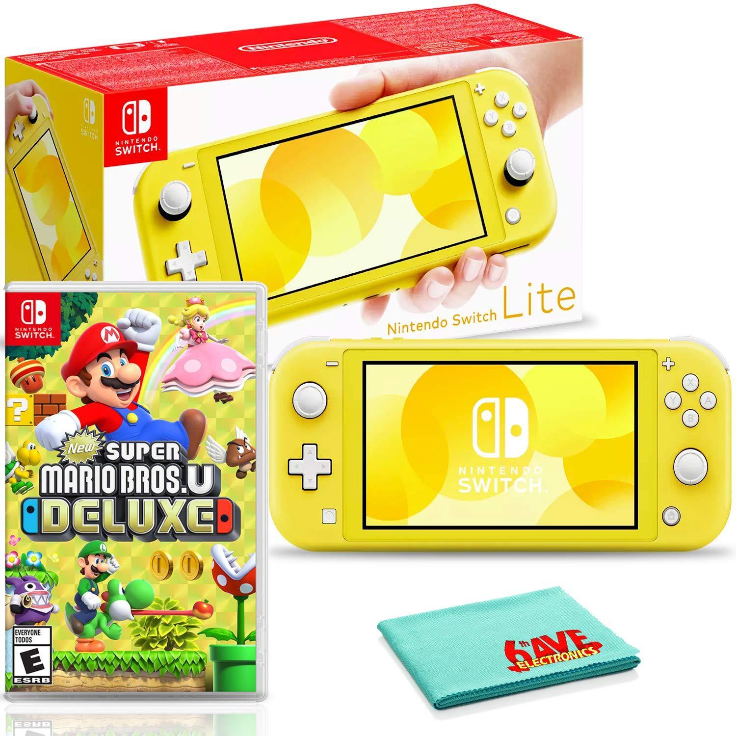 Nintendo Switch Lite (Coral) Console Bundle with New Super Mario Bros. U Deluxe and 6Ave Cleaning Cloth - JOY2ESpree