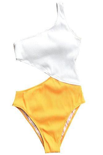 CUPSHE Women's One Piece Swimsuit One Shoulder Cut Out Ribbed Swimwear Bathing Suits - JOY2ESpree