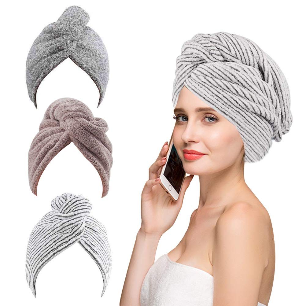 Vinker 3 Pack Hair Towel Wrap, Microfiber Quick Drying Hair Towels, Bath Dryer Caps, Bath Hair Drying Towel, Quick Dryer Hat for Women Girls