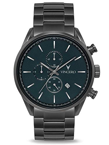 Vincero Luxury Men's Chrono S Wrist Watch - Top Grain Italian Leather Watch Band - 43mm Chronograph Watch - Japanese Quartz Movement…