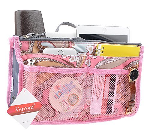 Vercord Purse Organizer Insert for Handbags Bag Organizers Inside Tote Pocketbook Women Nurse Nylon 13 Pockets Black Medium