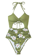 
                        
                          Load image into Gallery viewer, CUPSHE Women's Black Floral Print Halter Cutout High Waist One Piece Swimsuit
                        
                      