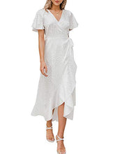 
                        
                          Load image into Gallery viewer, Miessial Women's Summer Chiffon V Neck Ruffle Maxi Dress Polka Dot Long Beach Wrap Dress
                        
                      