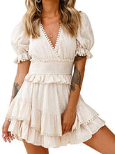 
                        
                          將圖片載入圖庫檢視器 Simplee Women Sexy Deep V-Neck Short Sleeve Striped Print Mini A Line Dress
                        
                      