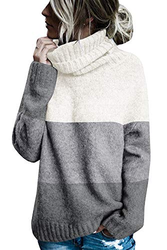 FISACE Womens Solid Round Neck Oversized Turtleneck Full Sleeve Knitted Sweater Pullover