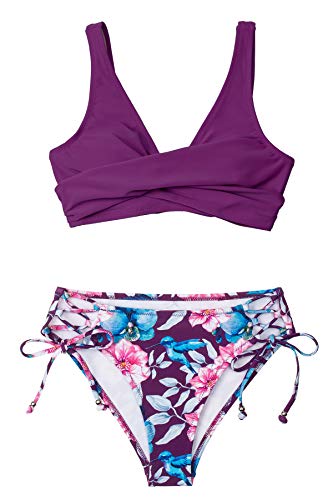 CUPSHE Women's Bikini Swimsuit Floral Print Lace Up Two Piece Bathing Suit