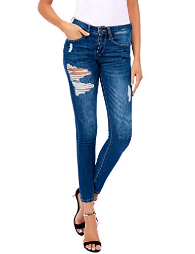Resfeber Women's Ripped Boyfriend Jeans Cute Distressed Jeans Stretch Skinny Jeans with Hole