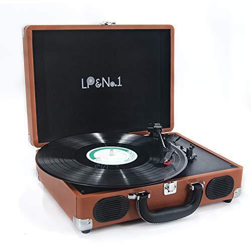 LP&No.1 Portable Suitcase Turntable with Stereo Speaker,3 Speeds Belt-Drive Vinyl Record Player Black - JOY2ESpree