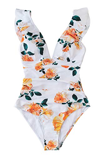 CUPSHE Women's V Neck One Piece Swimsuit Ruffled Lace Up Monokini
