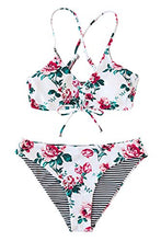 
                        
                          画像をギャラリービューアに読み込む, CUPSHE Women's Reversible Lace Up Bikini Sets Floral and Striped
                        
                      