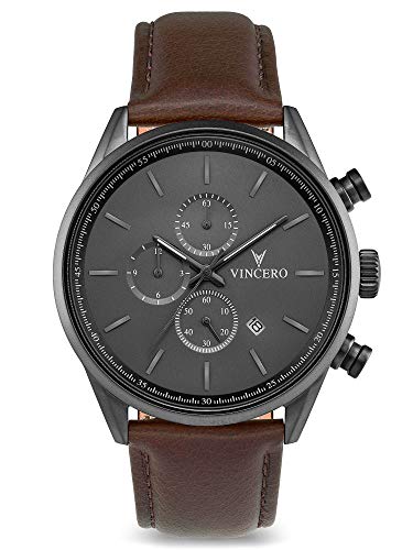 Vincero Luxury Men's Chrono S Wrist Watch - Top Grain Italian Leather Watch Band - 43mm Chronograph Watch - Japanese Quartz Movement…