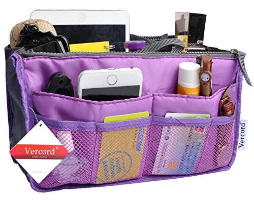 Vercord Purse Organizer Insert for Handbags Bag Organizers Inside Tote Pocketbook Women Nurse Nylon 13 Pockets Black Medium