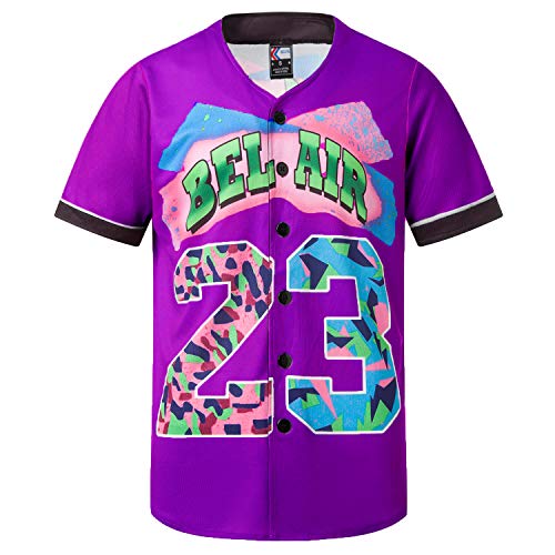 MOLPE 90s Hip Hop Clothing for Men and Women, Unisex Bel Air 23 Baseball Jersey, Mens Printed Urban Shirts for Party