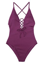 
                        
                          गैलरी व्यूवर में इमेज लोड करें, CUPSHE Women's Solid Color V Neck Lace Up One Piece Swimsuit
                        
                      