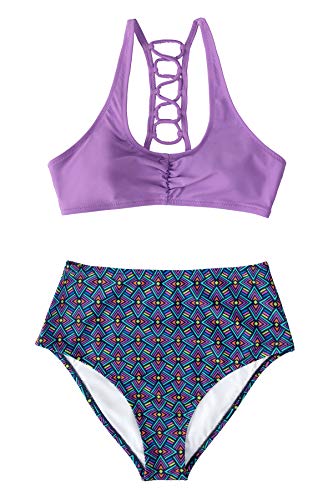 CUPSHE Women's High Waisted Bikini Floral Lace Up Two Piece Swimsuits