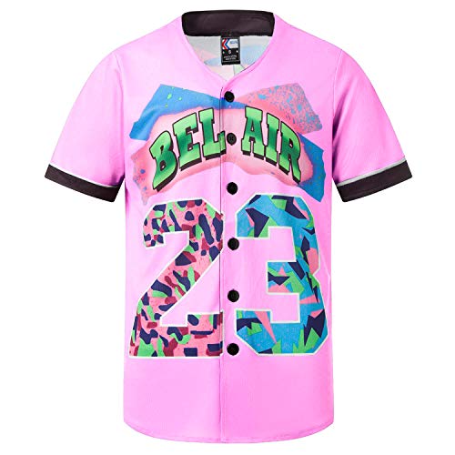 MOLPE 90s Hip Hop Clothing for Men and Women, Unisex Bel Air 23 Baseball Jersey, Mens Printed Urban Shirts for Party