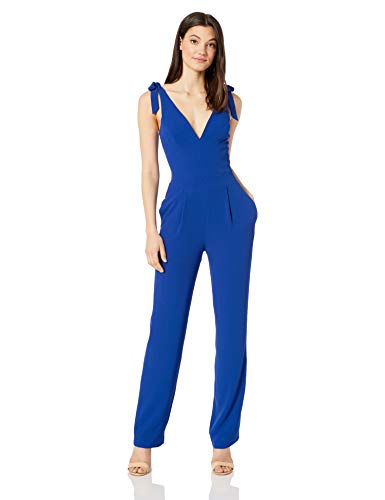 Dress the Population Women's Maira Sleeveless Plunging Dress Jumpsuit W Bows