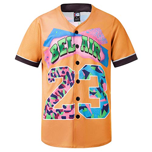 MOLPE 90s Hip Hop Clothing for Men and Women, Unisex Bel Air 23 Baseball Jersey, Mens Printed Urban Shirts for Party